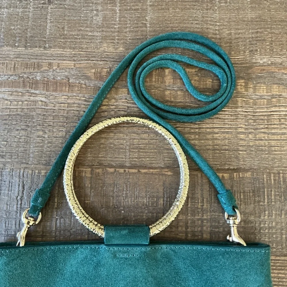 Thacker Le Pouch Leather Bag with Hammered Gold Ring Handles or Crossbody - Picture 3 of 11